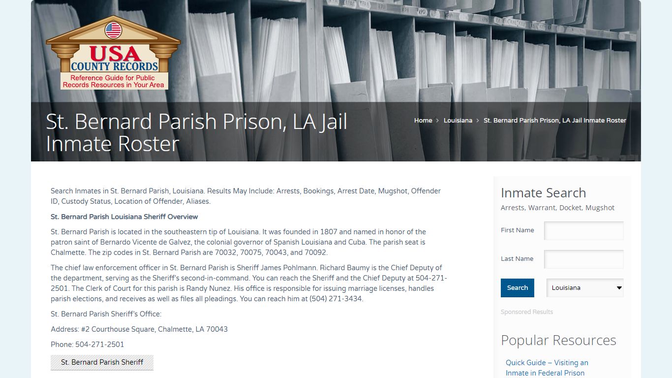 St. Bernard Parish Prison, LA Jail Inmate Roster | Name Search